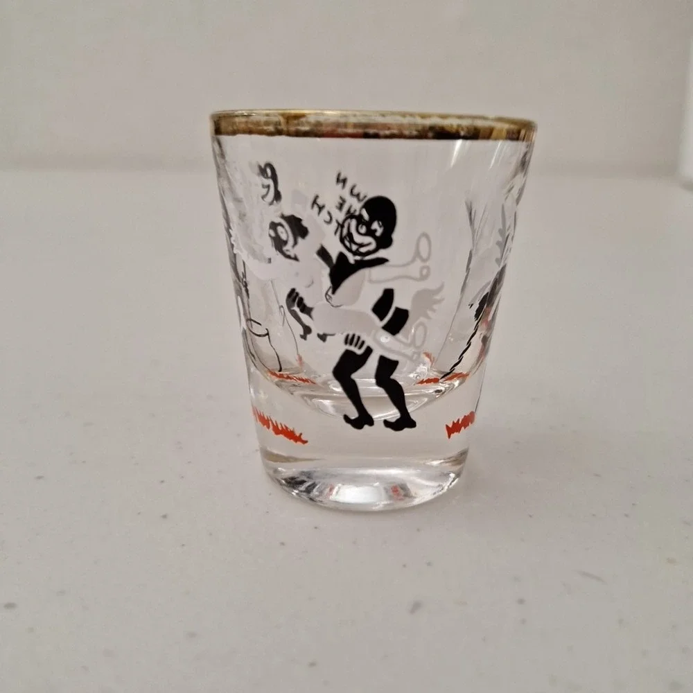 Down The Hatch~Vintage CANNIBAL THEMED Shot Glass 1950s/60s
